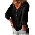 thumbnail image 1 of LAVA Womens Fashion Plus Size Tops V Neck 3/4 Sleeve T-shirts Button Down Shirts Blouses (Black, 2XL), 1 of 7