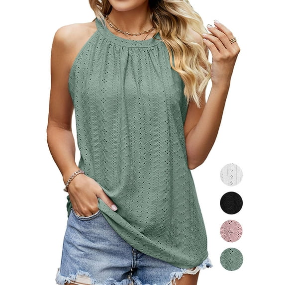 LAVA Womens Halter Tank Top Casual Sleeveless Summer Tops Blouse (Green, M)