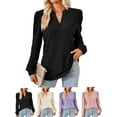 thumbnail image 1 of LAVA Womens Puff Sleeve Fall Tops Casual V Neck Long Sleeve T-Shirts Casual Tunic Blouses (White, M), 1 of 9