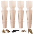 thumbnail image 1 of LAVANE 18 inch / 45cm Wooden Furniture Legs, Set of 4 Solid Wood Carved Geometry Unfinished Replacement Bun Feet with Mounting Plate & Screws for Sofa Cabinet Couch Table TV Stand, 1 of 7