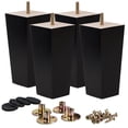 thumbnail image 1 of LAVANE 4 Inch / 10 cm Wooden Furniture Legs Set of 4 Mid-Century Modern Solid Wood Square Pyramid Black Replacement Feet with 5/16" Hanger Bolt & Mounting Plate for DIY Cabinet Sofa Couch Ottoman, 1 of 7