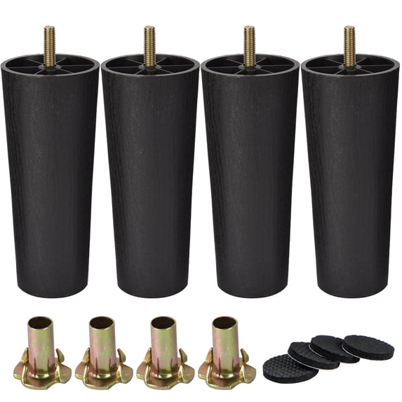 LAVANE 4 inch / 10cm Plastic Furniture Legs, Set of 4 Mid Century Modern Round Replacement Couch Feet with Pre-Drilled M8 5/16 Inch Bolt & Mounting Plate for Sofa Couch Cabinet Ottoman