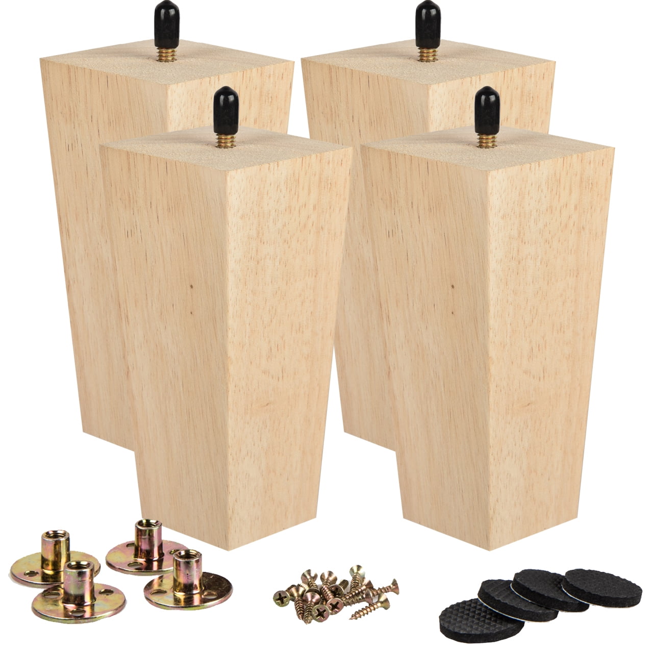 LAVANE 5 Inch 12 cm Wooden Furniture Legs Set of 4 Mid Century Modern Solid Wood Square Pyramid Unfinished Replacement Feet with 5 16 Hanger Bolt Mounting Plate for DIY Cabinet Sofa