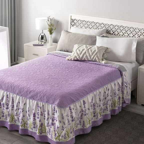 LAVENDER FLOWERS DECORATIVE REVERSIBLE BEDSPREAD 1 PCS KING SIZE