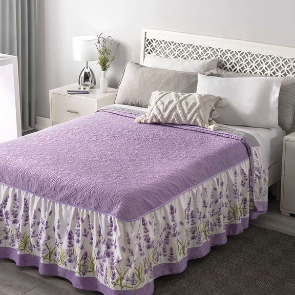 LAVENDER FLOWERS DECORATIVE REVERSIBLE BEDSPREAD 1 PCS QUEEN SIZE