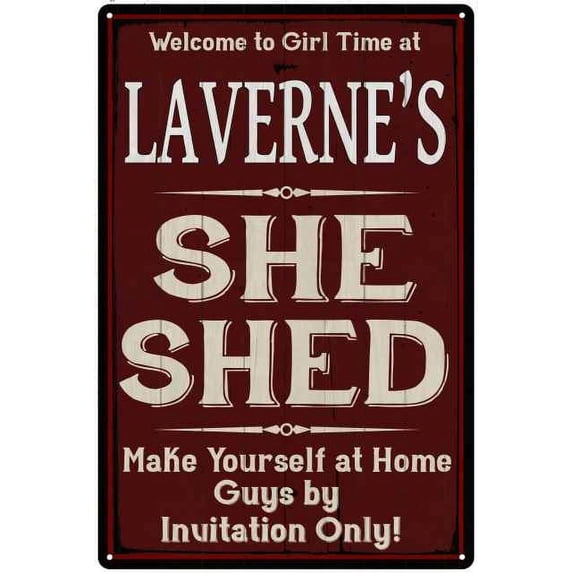LAVERNE'S She Shed Sign Red Wall Shack Decor Lady Cave 8 x 12 Matte Finish Metal 108120088458