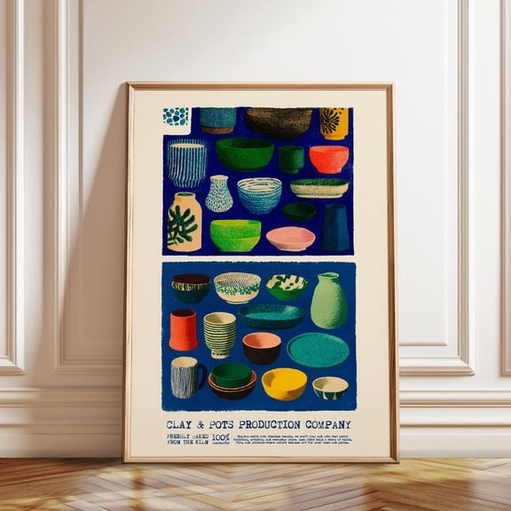 LAVIE Clay & Pots Poster: Midcentury Ceramic Art Print – Studio Pottery Illustration Wall Decor No Frame