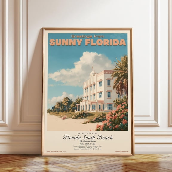 LAVIE Florida South Beach Poster | Art Deco Hotel Scene | Vintage Travel Wall Art No Frame