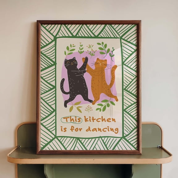 LAVIE Funny Cat Kitchen Wall Art Print This Kitchen Is For Dancing Poster Dancing Cats Decor Whimsical Dining Room Art No Frame
