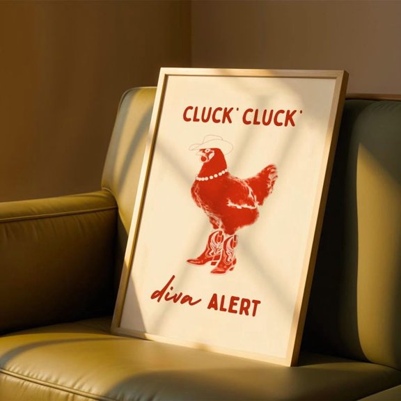 LAVIE Funny Chicken Diva Wall Art Print, Diva Alert Poster, Cowgirl Chicken Print, Western Girly Decor, Sassy Whimsical Country Bedroom Wall Art No Frame