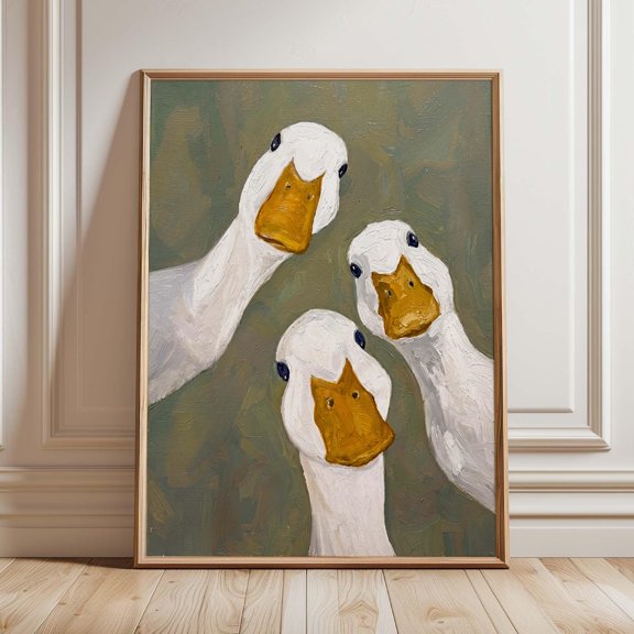 LAVIE Funny Goose Wall Art Print Three White Ducks Poster Farmhouse Bird Decor Whimsical Bathroom Artwork Cottagecore Gift No Frame