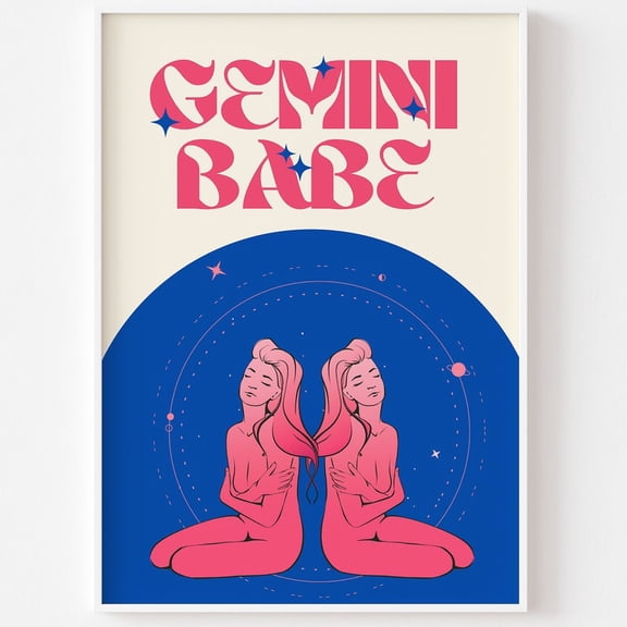 LAVIE GEMINI Star Sign Print - Gemini Babe, Zodiac Art, Colourful Astrology Poster, Retro Star Sign, Bright Bold Pastel, Y2K 90's, Funky Groovy No Frame BO092