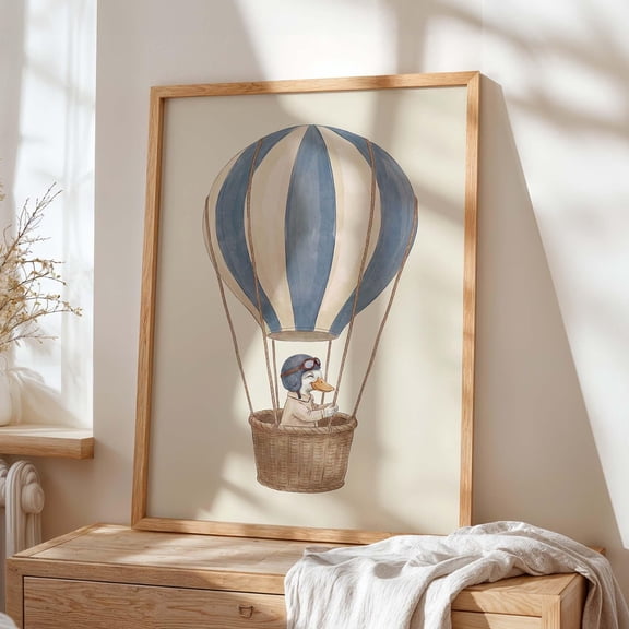 LAVIE Hot Air Balloon Duck Nursery Wall Art Print Cute Aviator Animal Kids Poster Blue Balloon Baby Room Decor Vintage Nursery Art No Frame