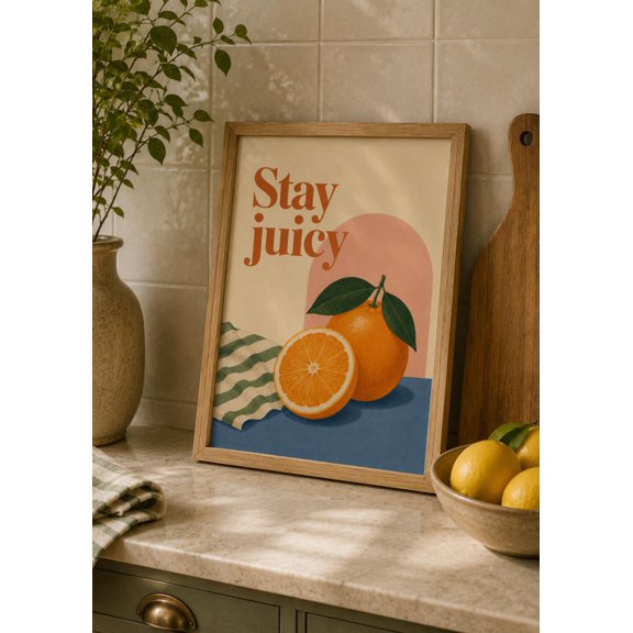 LAVIE Kitchen Wall Art Print Stay Juicy Orange Poster Citrus Wall Decor Modern Fruit Art Funny Kitchen Quote Minimalist Food Print No Frame