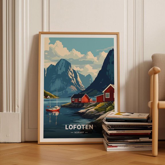 LAVIE Lofoten Norway Travel Poster, Scenic Mountain Art ,Vintage Travel Wall Art Unframed