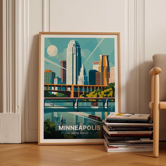 LAVIE Minneapolis Skyline Art Poster, Minnesota Cityscape Travel Decor ,Vintage Travel Wall Art Unframed