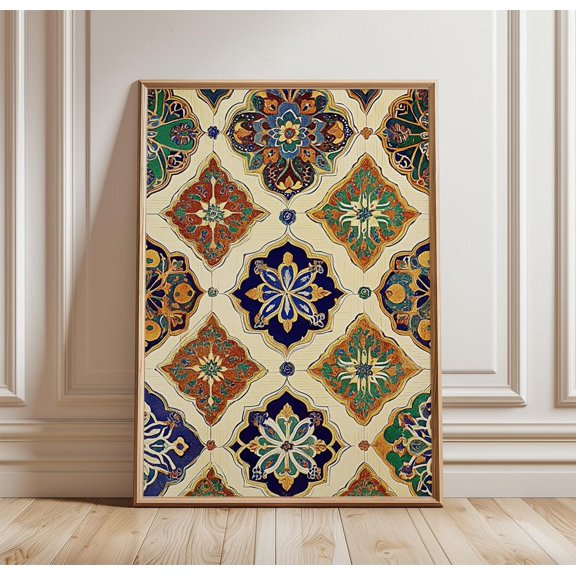 LAVIE Moroccan Tile Poster Geometric Pattern Wall Art Mediterranean Mosaic Print Boho Interior Decor Vintage Tile Design No Frame
