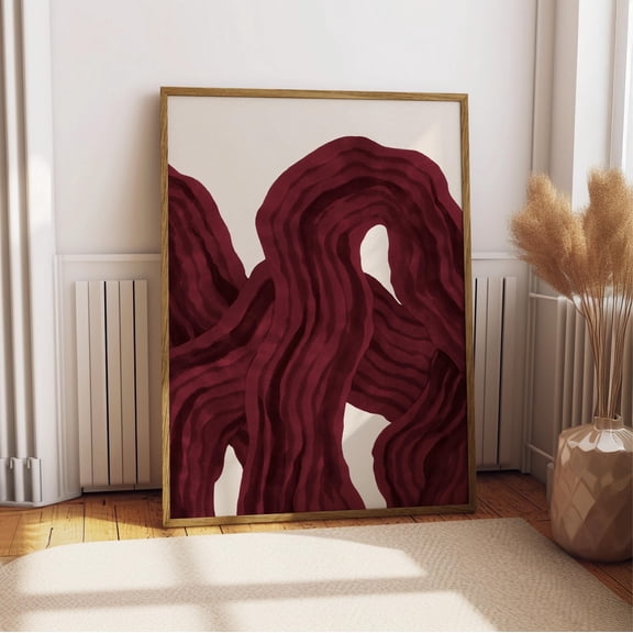 LAVIE Red Psychedelic Pattern Print Retro 70s Trippy Geometric Wall Art Mid Century Mod Poster Groovy Abstract Decor Funky Red Art Poster No Frame
