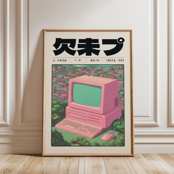 LAVIE Retro Computer Poster, Vaporwave Japanese City Art, Pastel Tech Wall Decor UNFRAMED