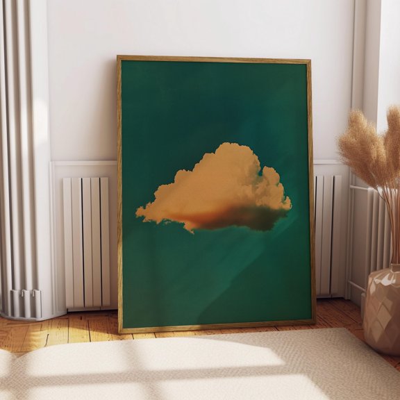 LAVIE Retro Fluffy Cloud in the Sky Poster Abstract Minimalist Wall Art Print Emerald Green Illustration Print Wall Art Moody Bedroom Decor No Frame