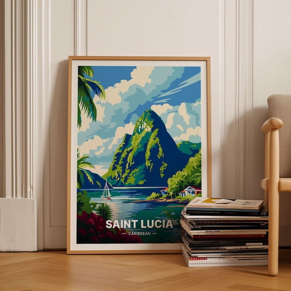 LAVIE Saint Lucia Travel Poster, Caribbean Island Art ,Vintage Travel Wall Art Unframed