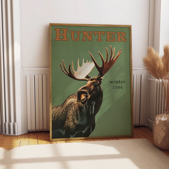 LAVIE Vintage Moose Hunting Print Retro Outdoors Hunter Poster Travel Poster Cabin Cottage Wall Art Outdoor Sports Dad For him Gift for Hunter No Frame