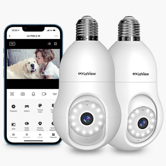 4MP Bulb Security Camera 2.4GHz,360 2K Security Cameras Wireless Outdoor Indoor Full Color Day and Night, (2 Pack) White