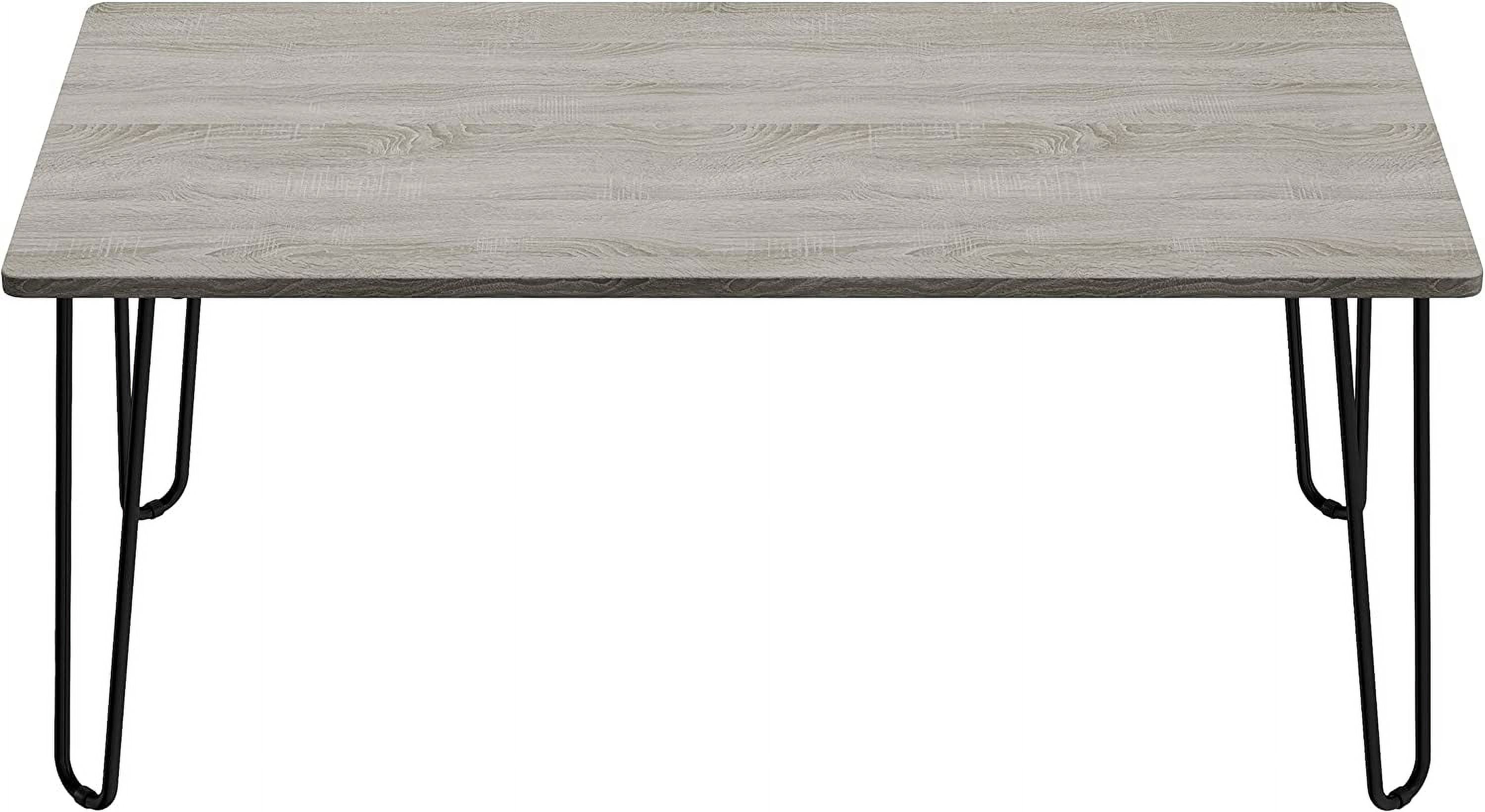 Gray Woodgrain Coffee Table with Black Hairpin Legs, 41"