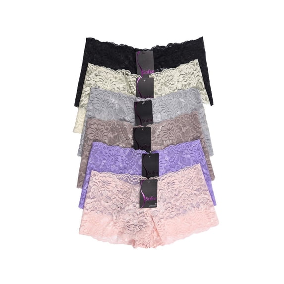 LAVRA 6 Pack of Women's Lace Boyshorts Panties - Large - Aurora