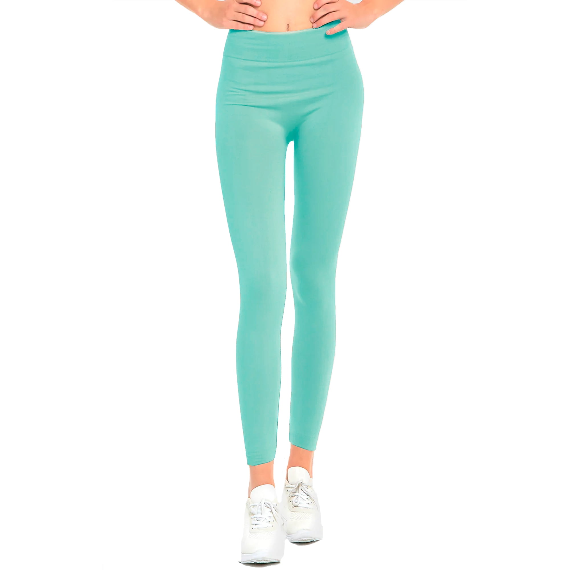 Solid color peach skin fleeced lined plus size leggings. -  (7301279)