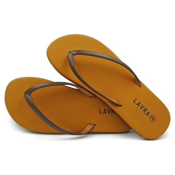 LAVARA Women’s Flip Flop Cushioned Vegan Leather T Strap Thong Sandals 