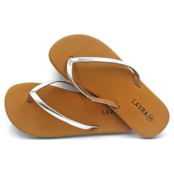 LAVARA Women’s Flip Flop Cushioned Vegan Leather T Strap Thong Sandals&nbsp;