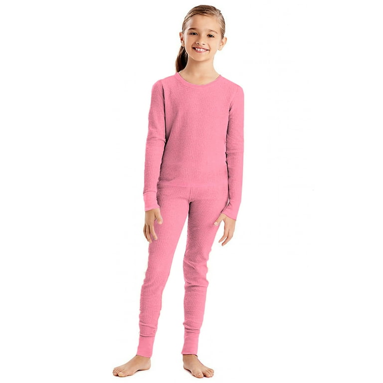 LAVRA Girl’s Cotton Thermal Sets | Fleece Lined Insulated Long John Pajama  & Underwear for Girls | 2 Piece Waffle Knit Thermal Top and Botton Set