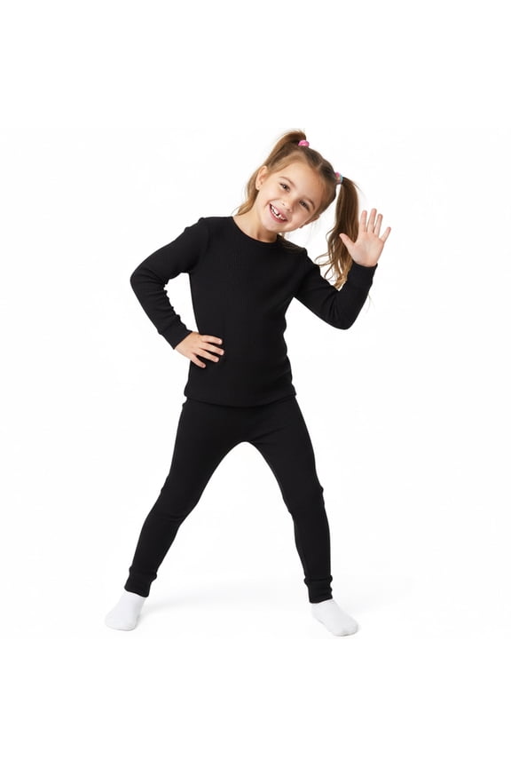 Girl’s Cotton Thermal Sets Waffle Knit Long John Pajama Underwear Fleece Lined Insulated Top Pants&nbsp;