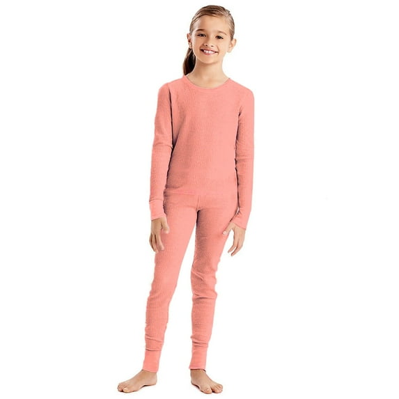 Lavra Girl’s Cotton Thermal Sets Waffle Knit Long John Pajama Underwear Fleece Lined Insulated Top Pants 