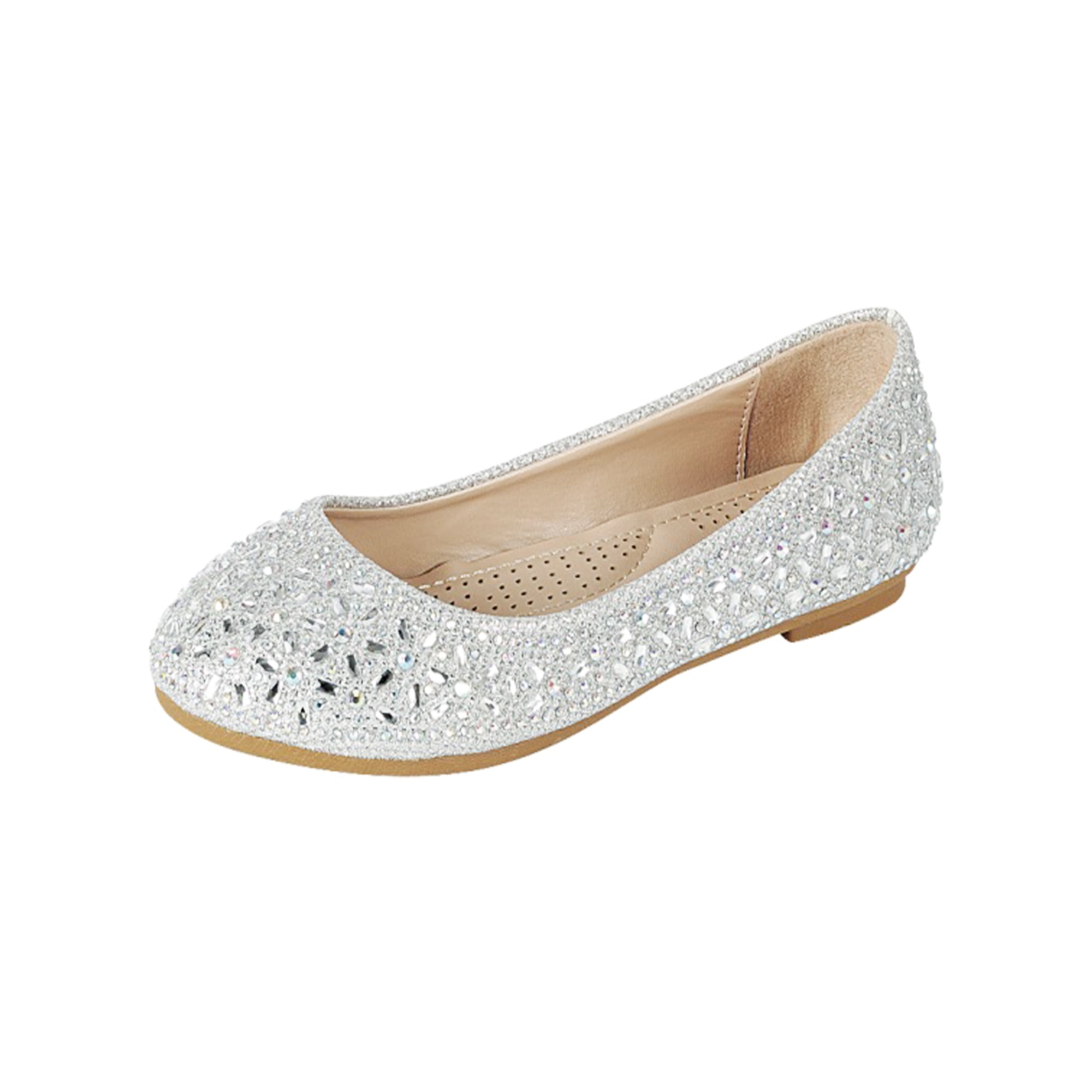 Wavlynn Vogue Silver Bow Flats for Girls with Glittery Upper and Secure Mary Jane Strap main image 1
