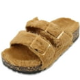 thumbnail image 1 of LAVRA Girls Double Strap Sandals Kids Fuzzy Fur Slides Flatform Shoes, 1 of 5