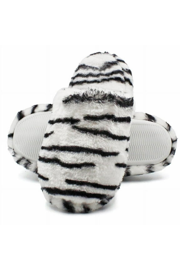 Tiger Fuzzy Slippers Women | Leopard Print Shoes Women & Slip On Closed Toe Bedroom Slippers | Furry Faux Fur Lined Slippers For Women Indoor