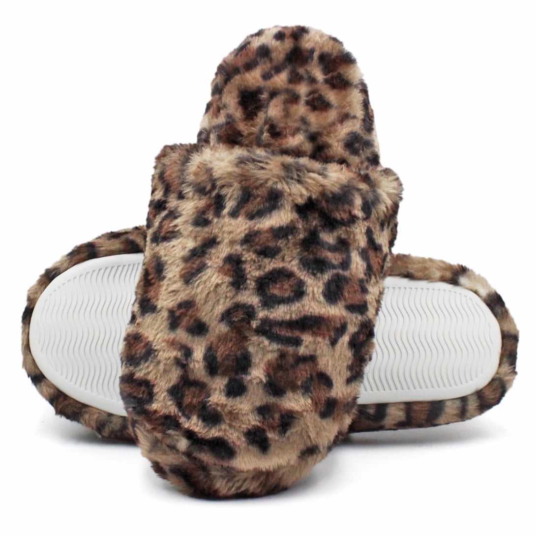Faux Fur Slippers Animal Print Slides Women's Sandals Cheetah Slides Tiger  Shoes | eBay