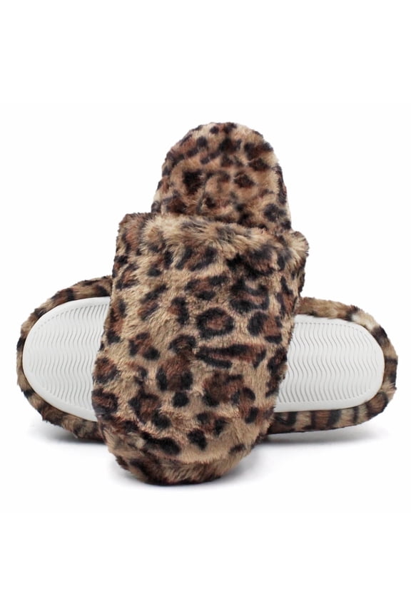 Women's Fuzzy Slippers Animal Print Non-Slip Closed Toe Faux Fur Indoor House Shoes