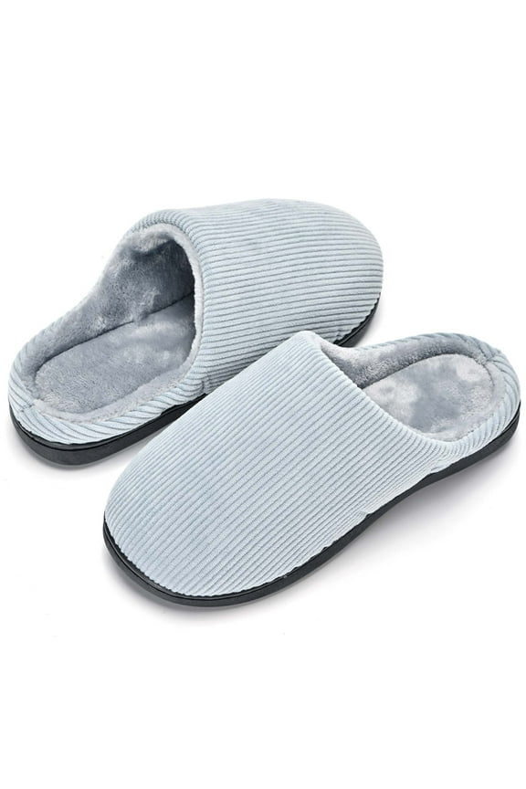 Unisex Memory Foam Slippers Men/Women Corduroy Faux Fur Lined House Shoes