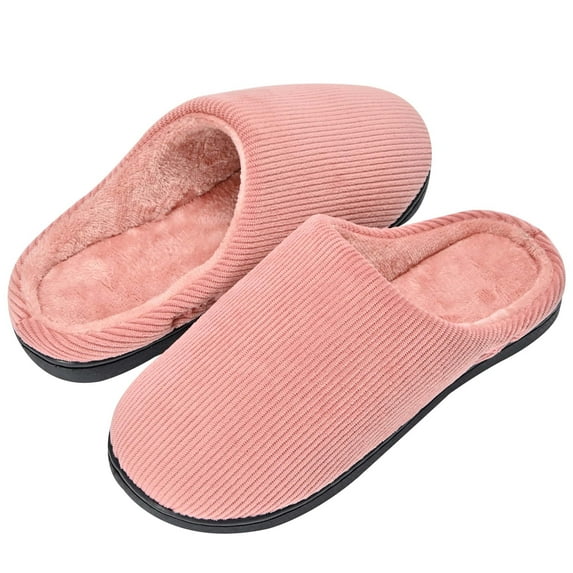 LAVRA Unisex Memory Foam Slippers Men/Women Corduroy Faux Fur Lined House Shoes