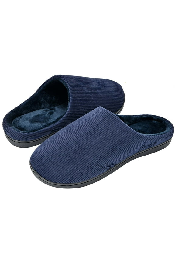 Unisex Memory Foam Slippers Men/Women Corduroy Faux Fur Lined House Shoes