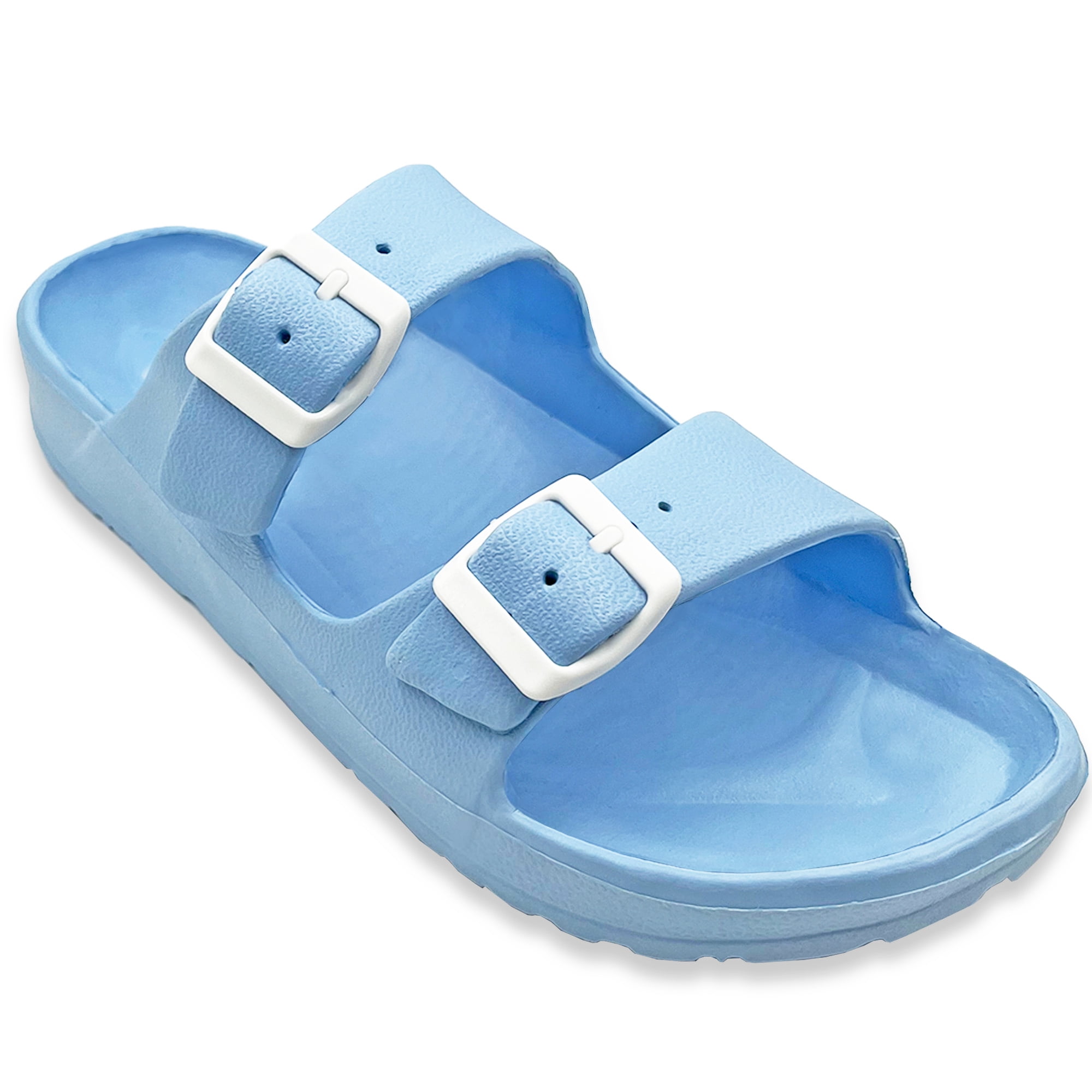  Athlefit Women's Double Buckle EVA Sandals Comfortable Rubber  Waterproof Plastic Two Strap Footbed Foam Slip on Slide Sandals | Slides