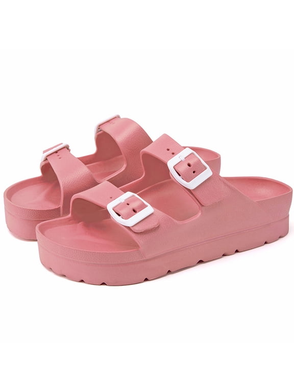 Women Plaform EVA Slides Sandals | Adjustable Double Buckle Flatform Shoes | Rubber Beach Sandals | Casual Footbed waterproof Flat Sandals Women