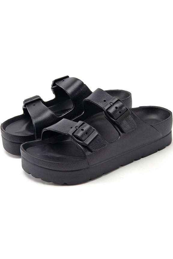 Women Plaform EVA Slides Sandals | Adjustable Double Buckle Flatform Shoes | Rubber Beach Sandals | Casual Footbed waterproof Flat Sandals Women