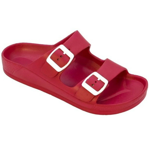 LAVRA Women's Double Buckle Sandals Adjustable Strap EVA Lightweight Cushioned Slides