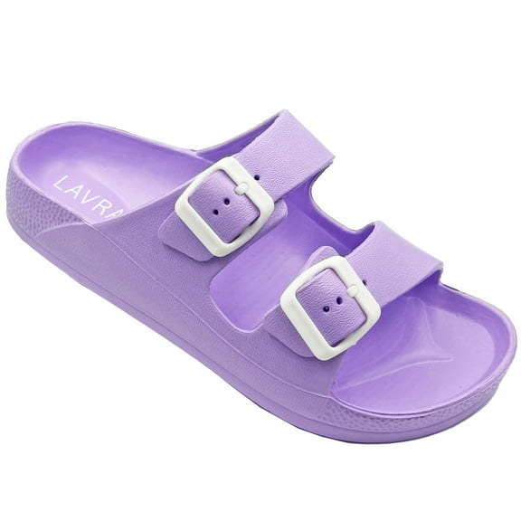 LAVRA Women's Double Buckle Sandals Adjustable Strap EVA Lightweight Cushioned Slides