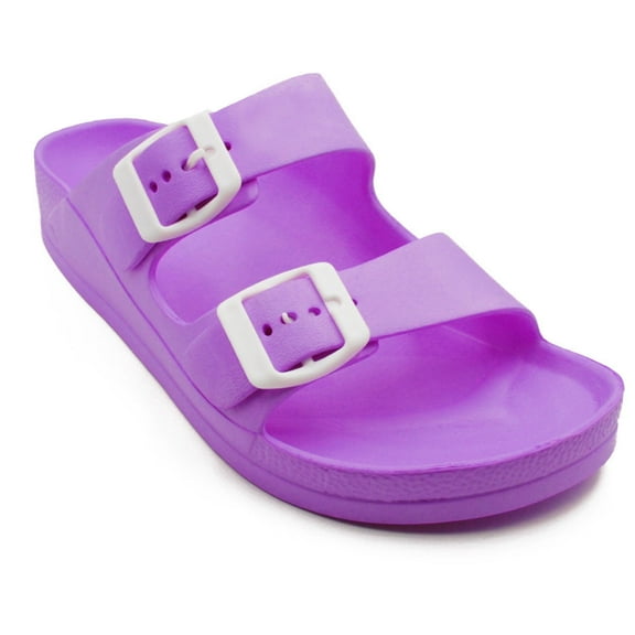 LAVRA Women's Double Buckle Sandals Adjustable Strap EVA Lightweight Cushioned Slides