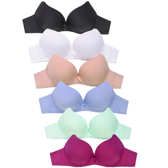 LAVRA Women's 6 Pack of Full Cup Push Up Bras Floral Lace Plain Design